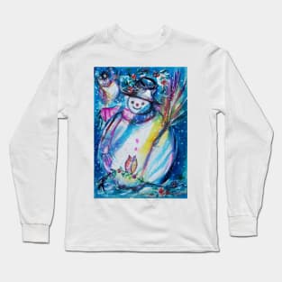 Snowman With Owl , Snowy Winter Fun Long Sleeve T-Shirt